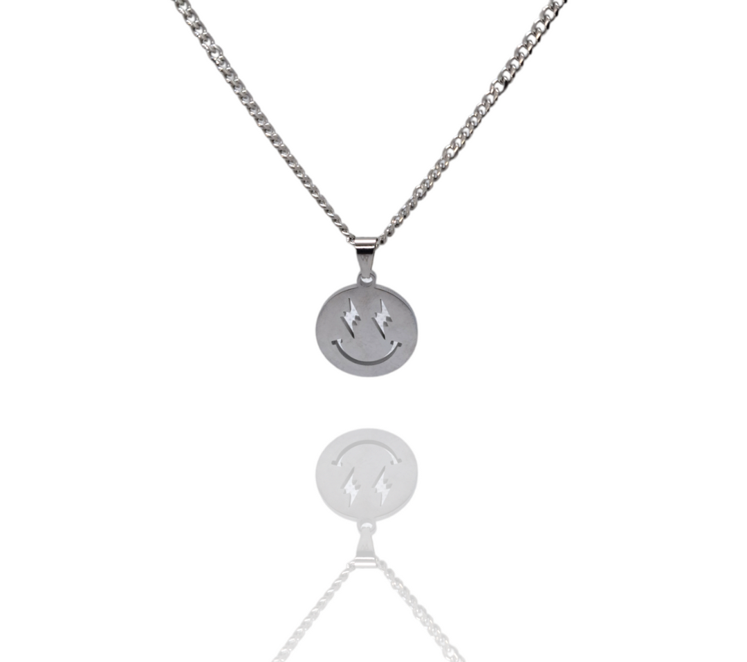 Bolt Smiley Silver Pendant Necklace