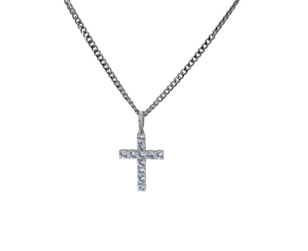 Diamond Cross Pendant Silver