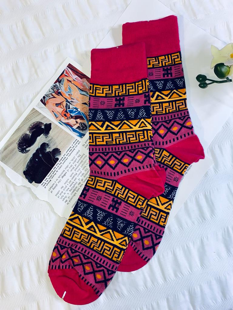 Red and Pink African Print socks