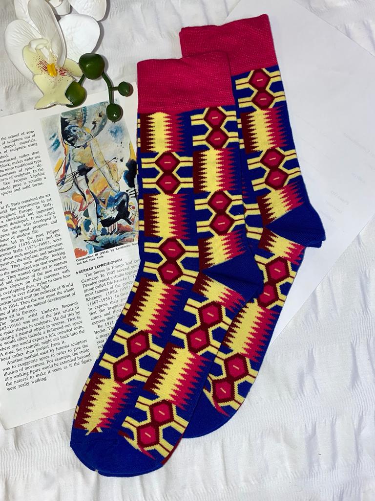 Red and Blue African Print Socks