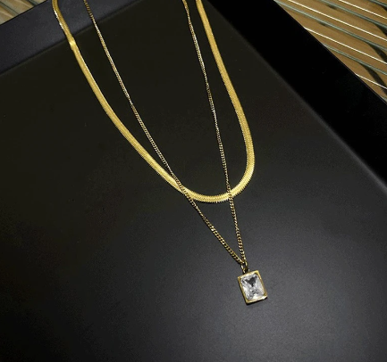2 Layer Geometry Chain Choker Necklaces & Pendant