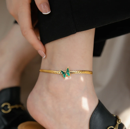 Green Butterfly Thick Chain Anklet